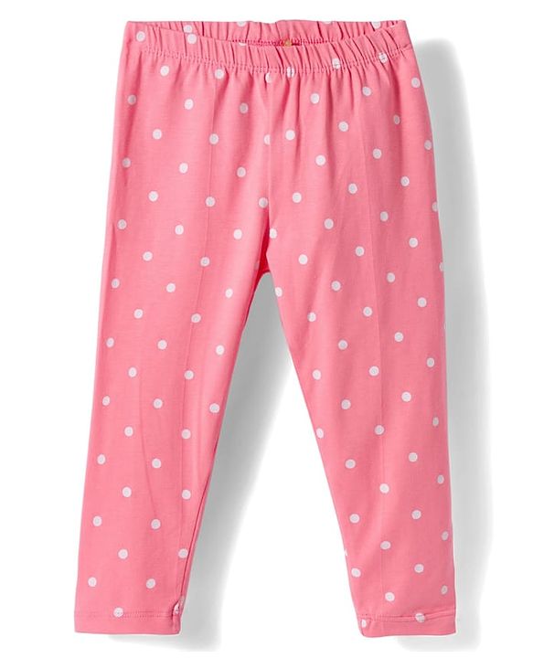 Babyhug Cotton Lycra Knit Full Length Leggings with Polka Dots Floral & Fruits Print Pack of 3 - Green Pink & Navy Blue