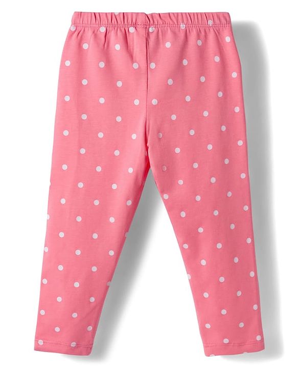 Babyhug Cotton Lycra Knit Full Length Leggings with Polka Dots Floral & Fruits Print Pack of 3 - Green Pink & Navy Blue
