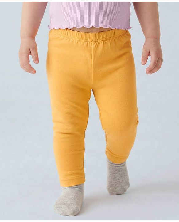 Babyhug Cotton Lycra Knit Full Length Leggings with Stretch Polka Dots & Floral Print Pack of 3 - Pink & Light Orange