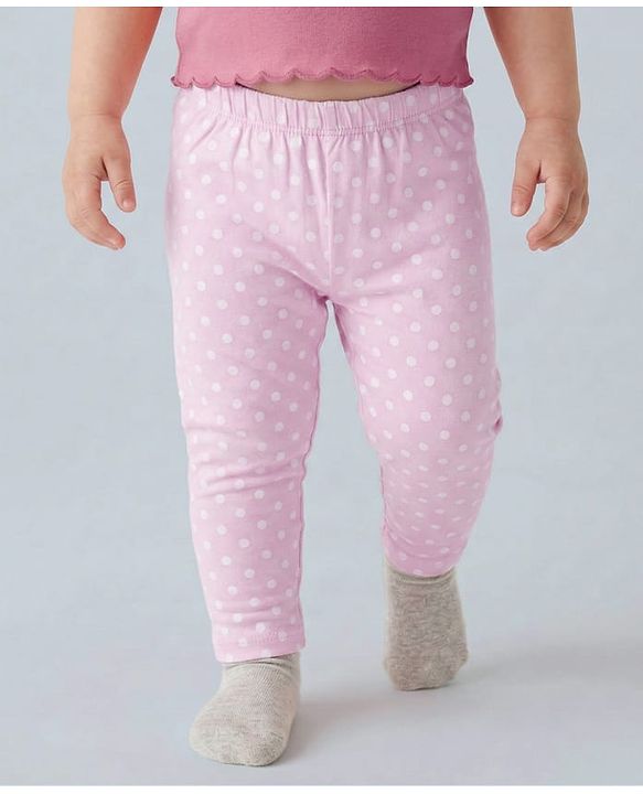 Babyhug Cotton Lycra Knit Full Length Leggings with Stretch Polka Dots & Floral Print Pack of 3 - Pink & Light Orange
