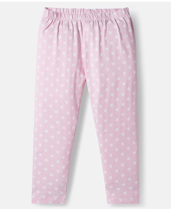 Babyhug Cotton Lycra Knit Full Length Leggings with Stretch Polka Dots & Floral Print Pack of 3 - Pink & Light Orange