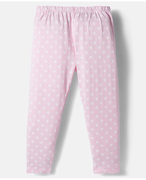 Babyhug Cotton Lycra Knit Full Length Leggings with Stretch Polka Dots & Floral Print Pack of 3 - Pink & Light Orange