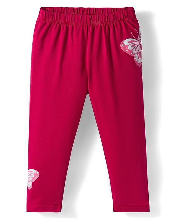 Babyhug  Cotton Knit Full Length Leggings With Stretch & Floral Print Pack Of 3 - Blue Pink & Red