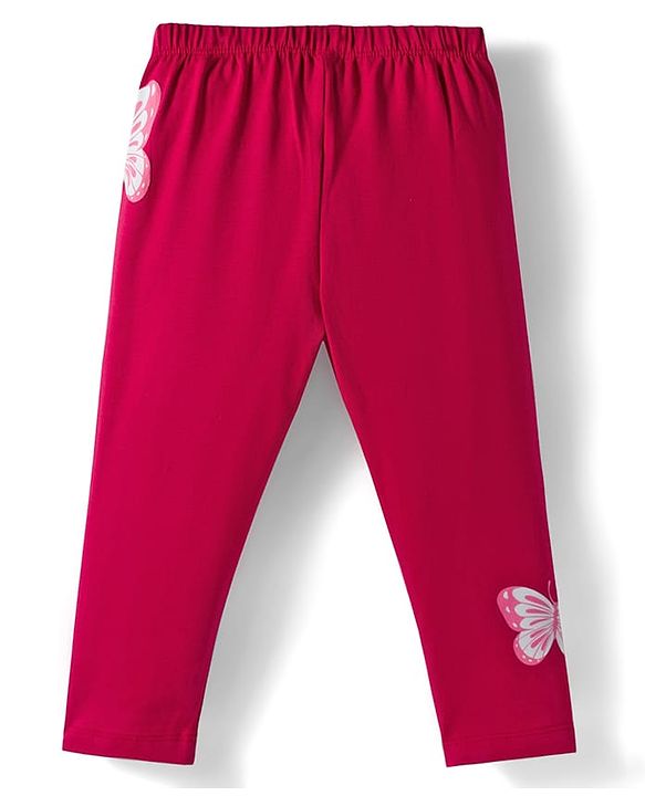 Babyhug  Cotton Knit Full Length Leggings With Stretch & Floral Print Pack Of 3 - Blue Pink & Red