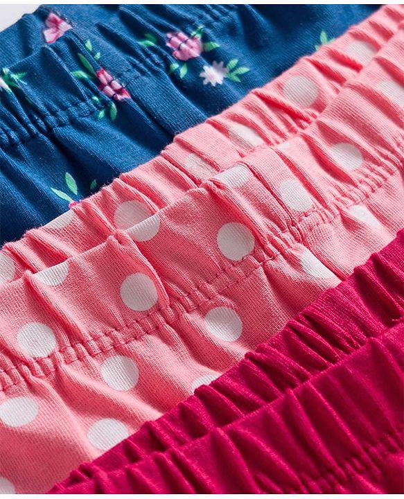 Babyhug  Cotton Knit Full Length Leggings With Stretch & Floral Print Pack Of 3 - Blue Pink & Red