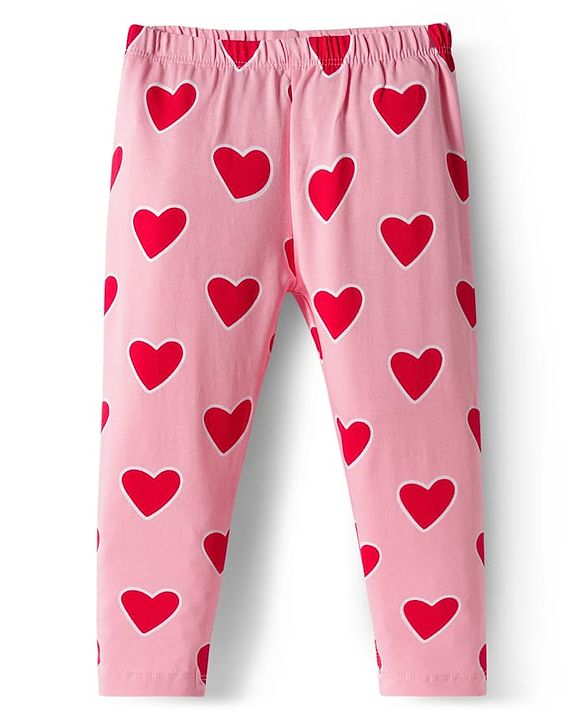 Babyhug Cotton Knit Full Length Leggings With Heart Print Pack Of 3 - Navy Blue Pink & White