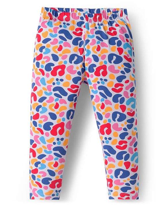 Babyhug Cotton Knit Full Length Leggings With Heart Print Pack Of 3 - Navy Blue Pink & White