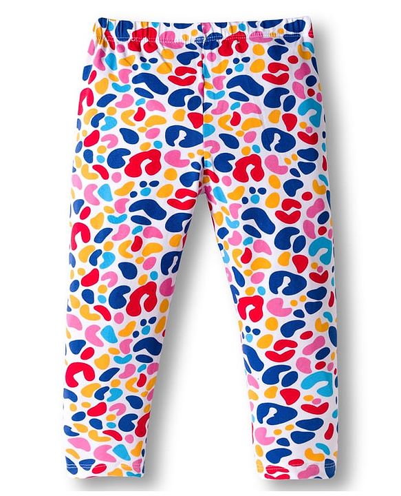 Babyhug Cotton Knit Full Length Leggings With Heart Print Pack Of 3 - Navy Blue Pink & White