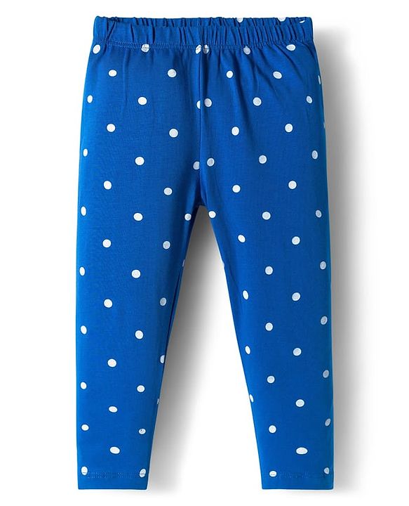 Babyhug Cotton Knit Full Length Leggings With Heart Print Pack Of 3 - Navy Blue Pink & White