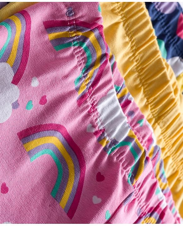 Babyhug Cotton Lycra Knit Full Length Leggings with Stretch with Heart & Rainbow Print Pack of 3 - Light Orange Pink & Navy Blue