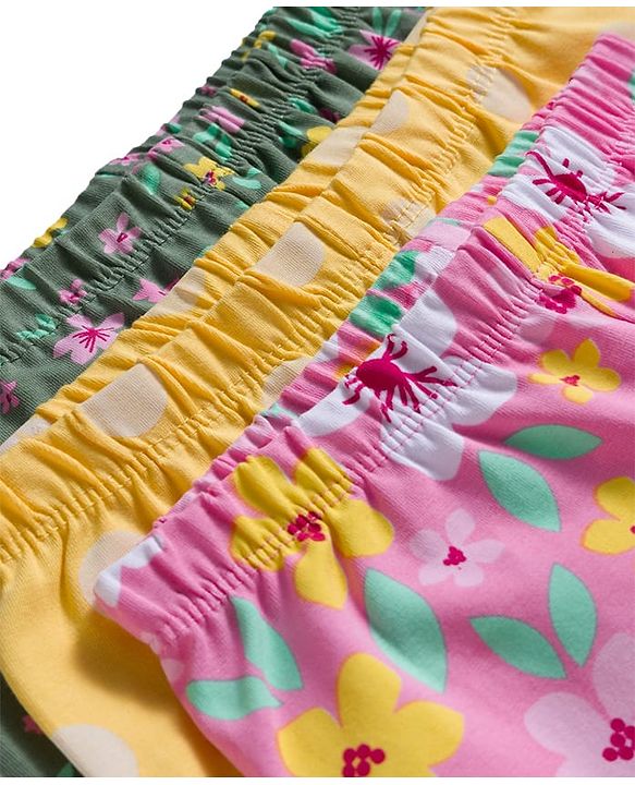 Babyhug Cotton Knit Full Length Leggings With Floral & Polka Dot Print Pack Of 3 - Pink Yellow & Green