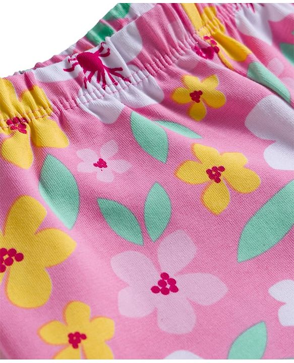 Babyhug Cotton Knit Full Length Leggings With Floral & Polka Dot Print Pack Of 3 - Pink Yellow & Green