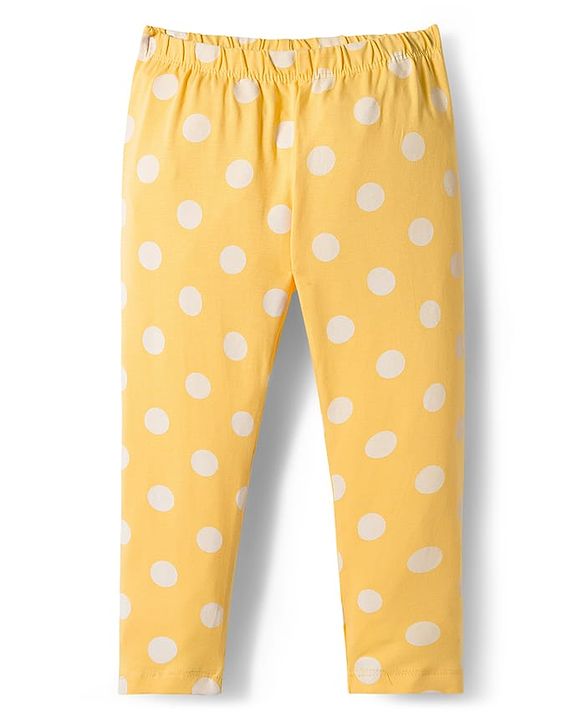 Babyhug Cotton Knit Full Length Leggings With Floral & Polka Dot Print Pack Of 3 - Pink Yellow & Green