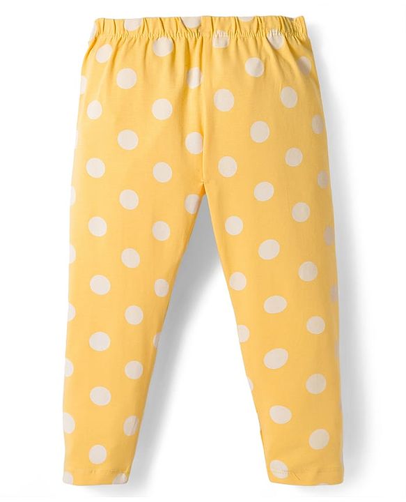 Babyhug Cotton Knit Full Length Leggings With Floral & Polka Dot Print Pack Of 3 - Pink Yellow & Green