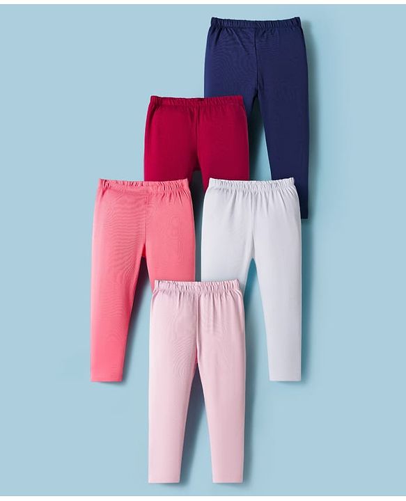 Babyhug Cotton Knit Full Length Solid Colour Leggings Pack Of 5 - Multicolour