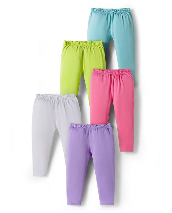 Babyhug Cotton Knit Full Length Solid Colour Leggings With Stretch Pack Of 5 - Multicolour