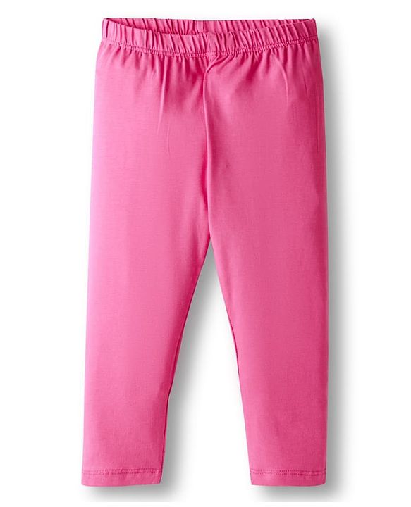 Babyhug Cotton Lycra Knit Full Length Solid Color Leggings With Stretch Pack of 3 - Pink & Navy Blue
