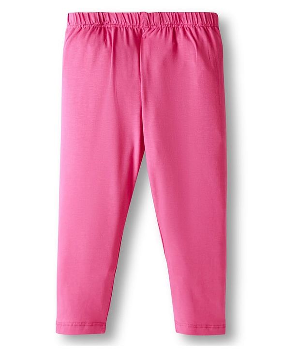 Babyhug Cotton Lycra Knit Full Length Solid Color Leggings With Stretch Pack of 3 - Pink & Navy Blue