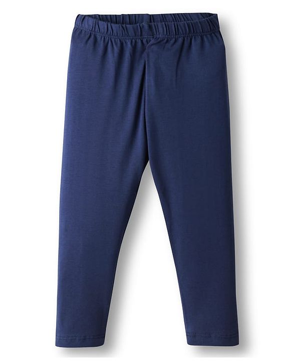 Babyhug Cotton Lycra Knit Full Length Solid Color Leggings With Stretch Pack of 3 - Pink & Navy Blue