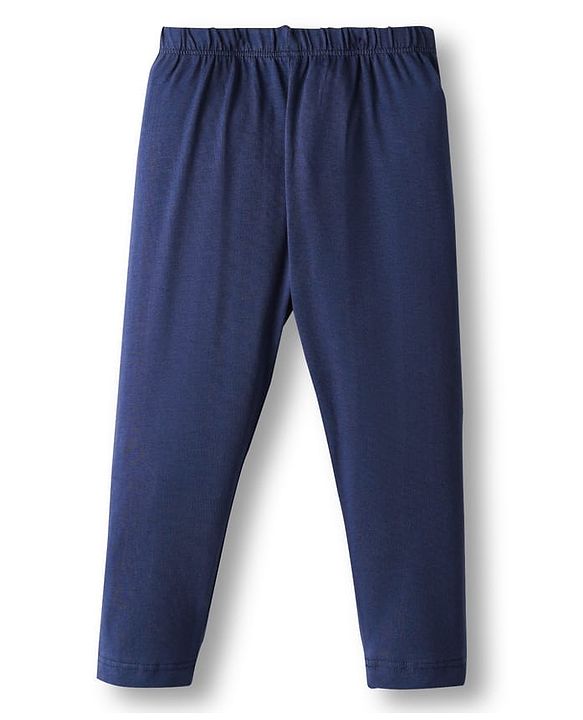 Babyhug Cotton Lycra Knit Full Length Solid Color Leggings With Stretch Pack of 3 - Pink & Navy Blue