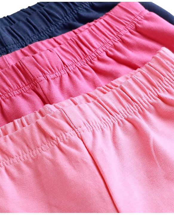 Babyhug Cotton Lycra Knit Full Length Solid Color Leggings With Stretch Pack of 3 - Pink & Navy Blue