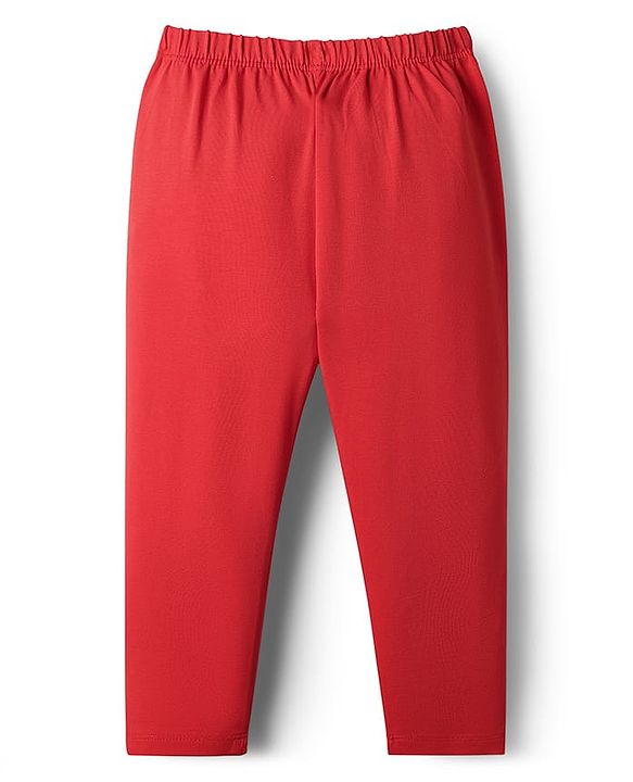 Babyhug Cotton Knit Full Length Solid Leggings With Stretch Pack Of 3 - Red Navy Blue & Pink