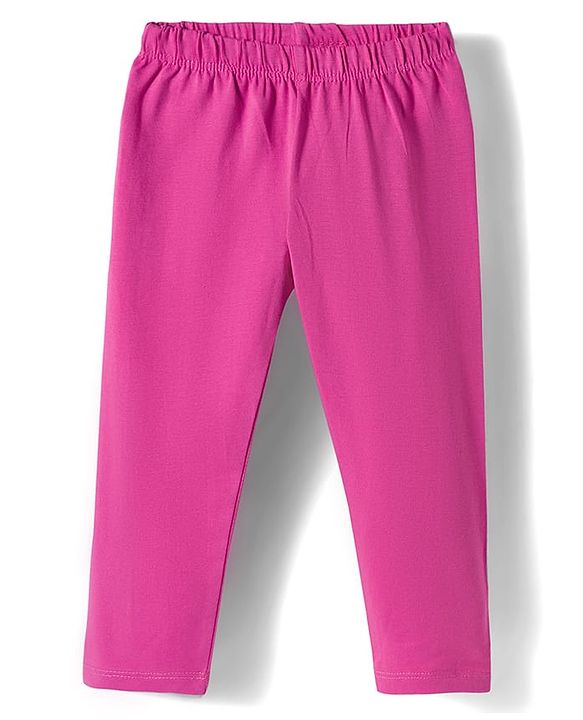 Babyhug Cotton Knit Full Length Solid Colour Leggings Pack Of 3 - Purple Pink & Fuchsia