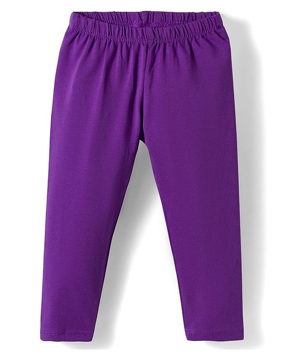 Babyhug Cotton Knit Full Length Solid Colour Leggings Pack Of 3 - Purple Pink & Fuchsia