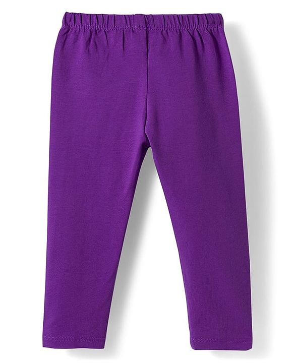 Babyhug Cotton Knit Full Length Solid Colour Leggings Pack Of 3 - Purple Pink & Fuchsia
