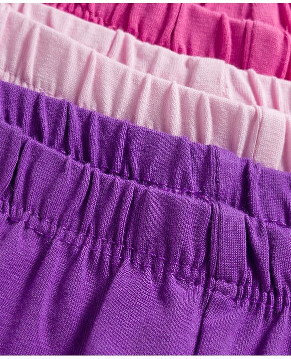 Babyhug Cotton Knit Full Length Solid Colour Leggings Pack Of 3 - Purple Pink & Fuchsia