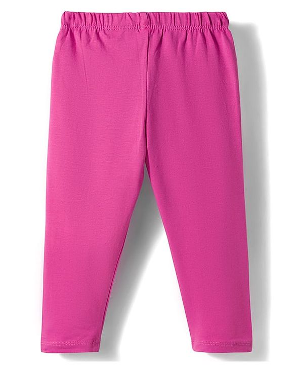 Babyhug Cotton Knit Full Length Solid Colour Leggings Pack Of 3 - Purple Pink & Fuchsia