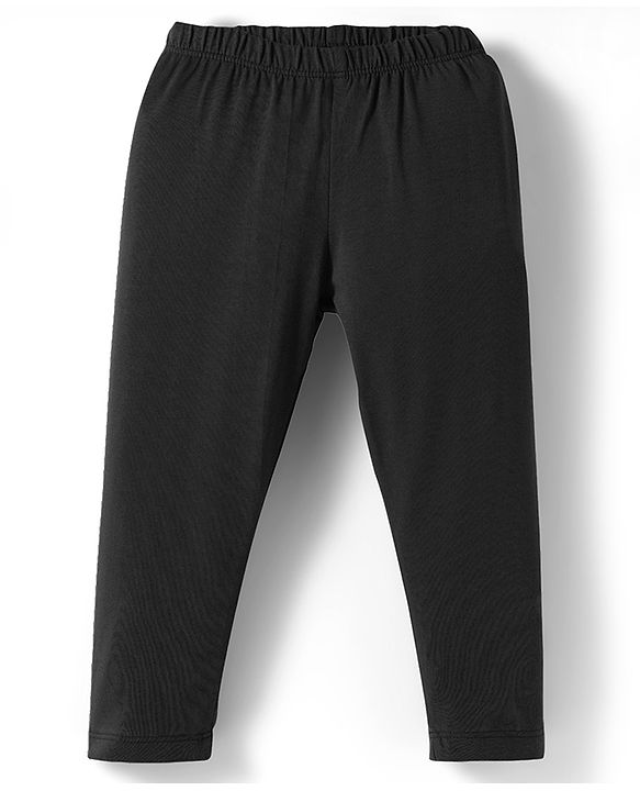 Babyhug Cotton Lycra Knit Full Length Solid Color Leggings With Stretch Pack of 3 - Beige & Navy Blue