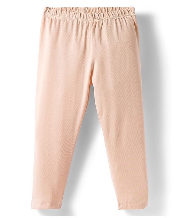 Babyhug Cotton Lycra Knit Full Length Solid Color Leggings With Stretch Pack of 3 - Beige & Navy Blue