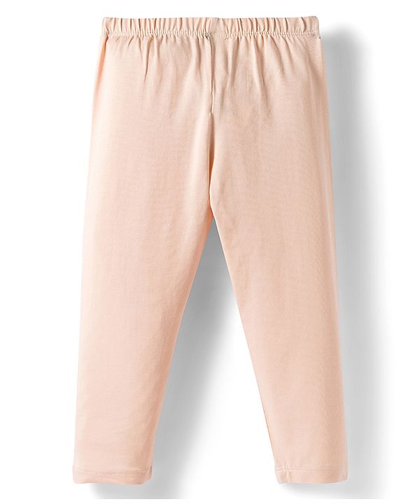 Babyhug Cotton Lycra Knit Full Length Solid Color Leggings With Stretch Pack of 3 - Beige & Navy Blue