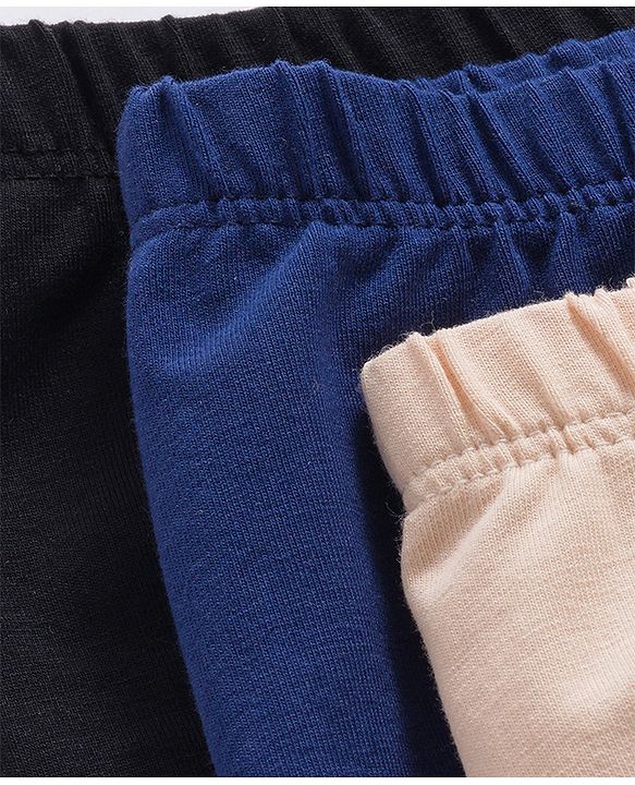 Babyhug Cotton Lycra Knit Full Length Solid Color Leggings With Stretch Pack of 3 - Beige & Navy Blue