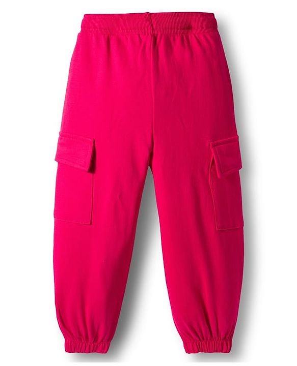 Babyhug French Terry Knit Full Length Lounge Pant with Limited Edition Text Print & Pocket - Dark Pink