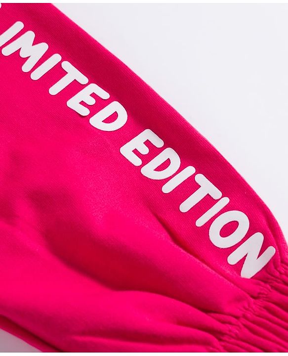 Babyhug French Terry Knit Full Length Lounge Pant with Limited Edition Text Print & Pocket - Dark Pink
