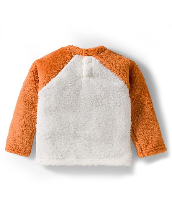 Babyhug Velour Knit Full Raglan Sleeves Winter Wear Night Suit With Dino Print - Orange