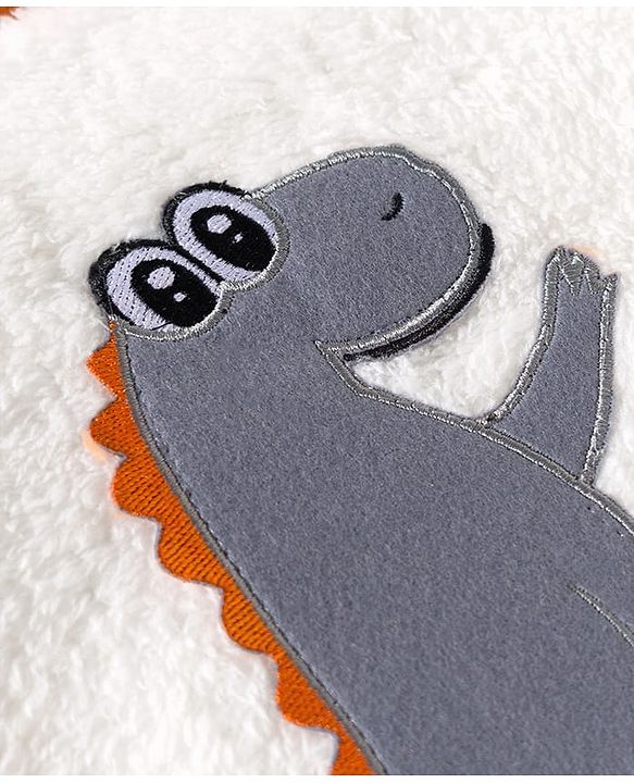 Babyhug Velour Knit Full Raglan Sleeves Winter Wear Night Suit With Dino Print - Orange