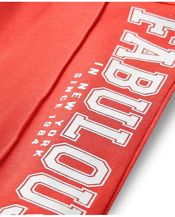 Babyhug French Terry Full Length Lounge Pant With Text Print - Red