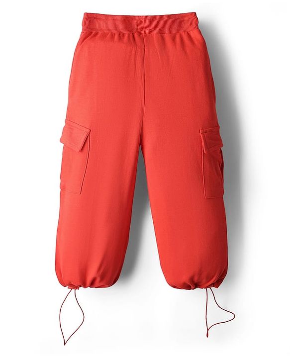 Babyhug French Terry Full Length Lounge Pant With Text Print - Red