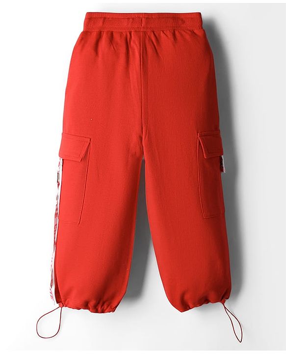 Babyhug Terry Knit Full Length Track Pants with Cute Text Print - Red