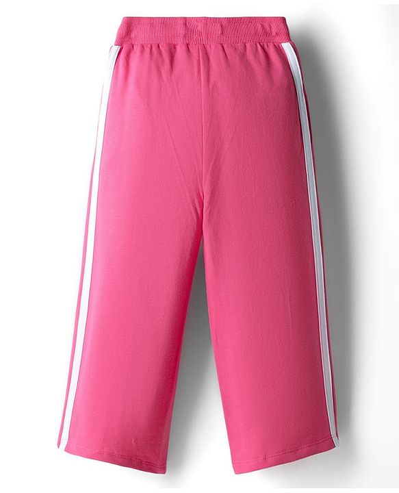 Babyhug French Terry Knit Full Length Track Pant with Tape Design & Paris Print - Dark Pink