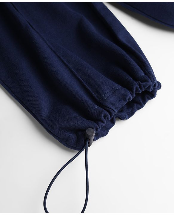 Babyhug French Terry Knit Full Length Lounge Pant With Text Print - Navy Blue