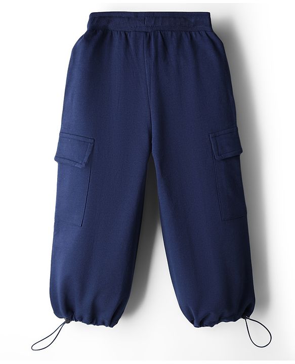Babyhug French Terry Knit Full Length Lounge Pant With Text Print - Navy Blue