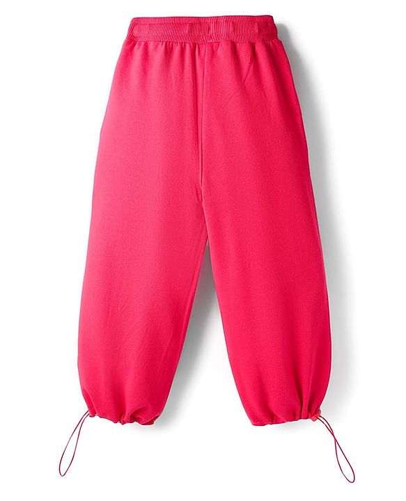 Babyhug French Terry Knit Full Length Lounge Pant with Paris Print - Dark Pink