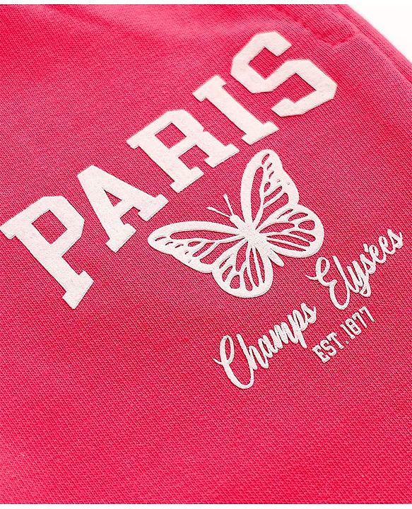 Babyhug French Terry Knit Full Length Lounge Pant with Paris Print - Dark Pink