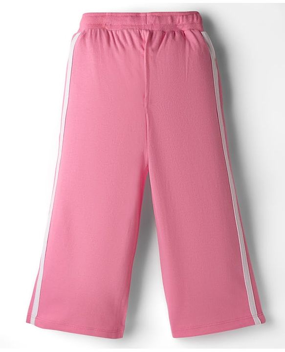 Babyhug French Terry Knit Full Length Track Pant with Tape Design & Bow Applique - Pink