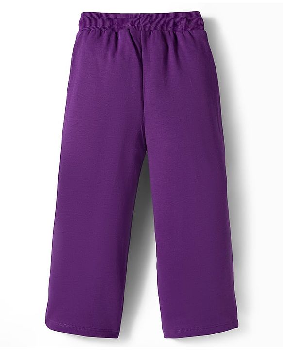Babyhug French Terry Full Length Lounge Pant With Text Print - Purple