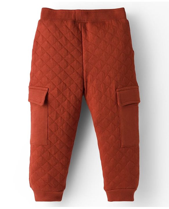 Babyhug French Terry Knit Full Length Lounge Pant with Badge & Pocket - Rust Orange